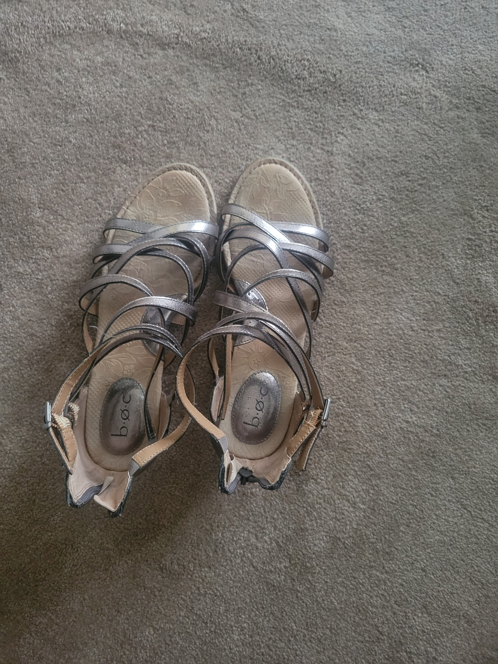 b.o.c. Metallic Strappy Wedge Sandals - Pewter